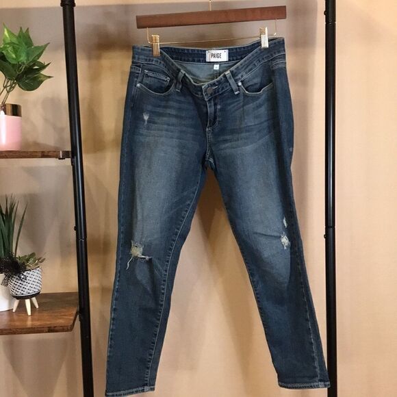 Paige Jimmy Jimmy Medium Washed Cropped Distressed Denim Jeans size 26 - Picture 1 of 16
